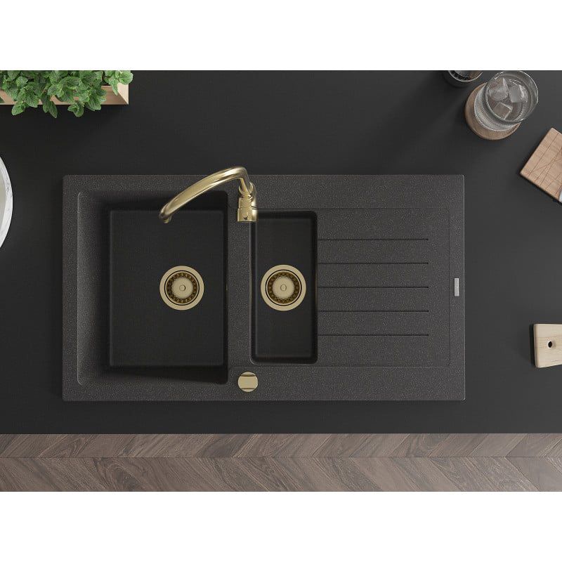 Mexen Matias granitsænke med afløb 900 x 505 mm, sort med prikker, 1 stk.