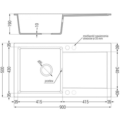 Mexen Leo granitvask med afløbsplade 900x500 mm sort/sølv, 1 stk.