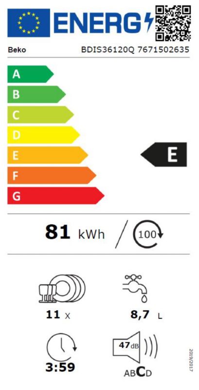 Beko opvaskemaskine 45 cm med bestikskuffe BDIS3