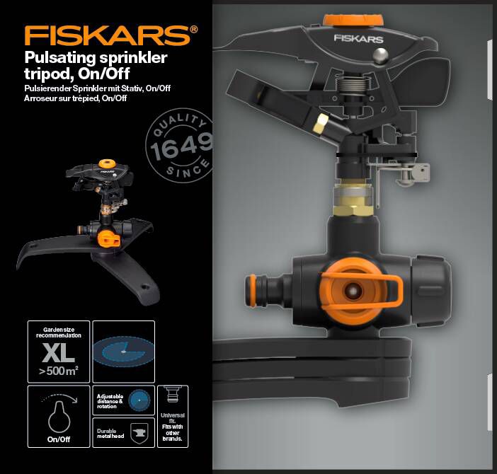 Fiskars pulsations‑regnspreder med 360° dækning